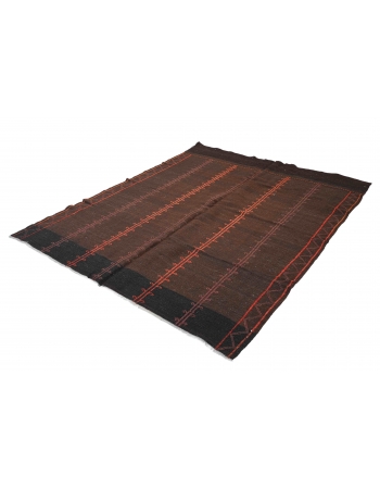 Brown & Orange Vintage Embroidered Kilim Rug - 6`2″ x 8`0″