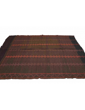 Brown & Orange Vintage Embroidered Kilim Rug - 6`2″ x 8`0″
