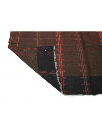 Brown & Orange Vintage Embroidered Kilim Rug - 6`2″ x 8`0″