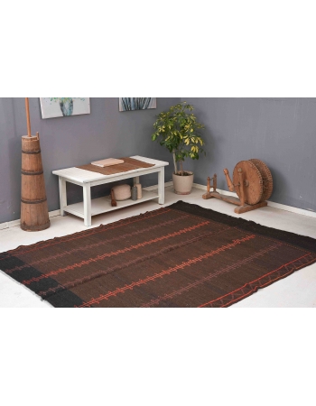 Brown & Orange Vintage Embroidered Kilim Rug - 6`2″ x 8`0″