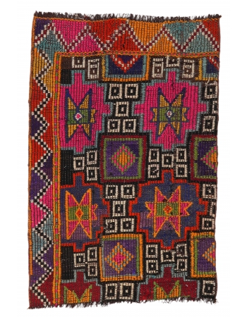 Small Vintage Colorful Ebroidered Kilim - 2`5″ x 3`5″