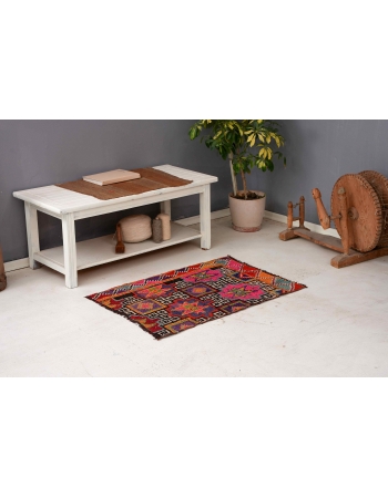Small Vintage Colorful Ebroidered Kilim - 2`5″ x 3`5″