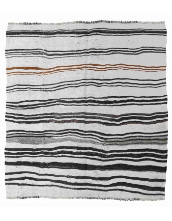 Black White Vintage Hemp Kilim Rug - 6`6″ x 6`1″