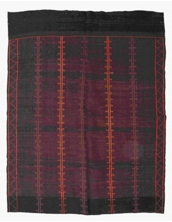 Brown & Orange Vintage Embroidered Kilim Rug - 6`2″ x 8`0″