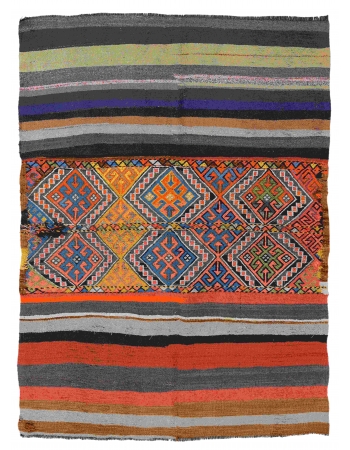 Decorative Turkish Embroidered Kilim Rug - 4`4″ x 6`1″
