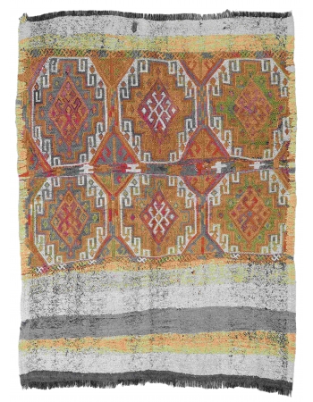 Decorative Vintage Embroidered Kilim Rug - 4`7″ x 4`8″