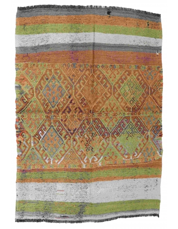 Embroidered Vintage Kilim Rug - 4`5″ x 5`1″