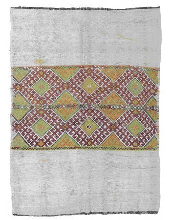 Embroidered Vintage Turkish Kilim Rug - 4`6″ x 6`1″