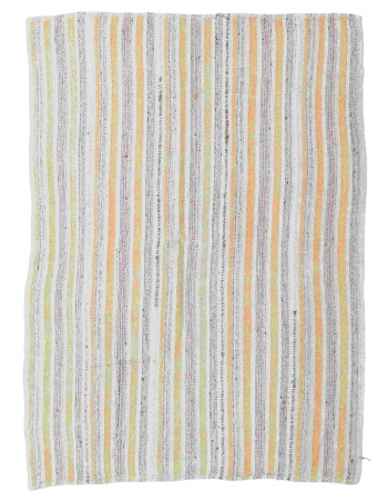 Striped Hemp Turkish Kilim Rug - 5`3″ x 6`11″