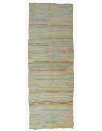 Striped Vintage Faded Turkish Kilim Rug - 5`2″ x 14`10″