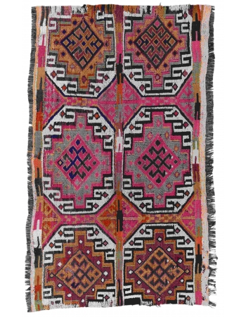 Vintage Small Embroidered Kilim Rug - 2`7″ x 4`3″