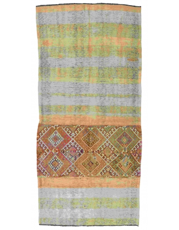 Vintage Turkish Embroidered Kilim Rug - 4`4″ x 9`4″