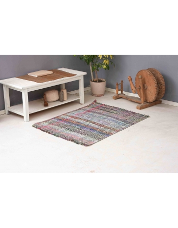 Vintage Small Turkish Rag Rug - 3`4″ x 4`5″