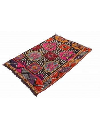 Ebroidered Small Vintage Kilim Rug - 2`7″ x 4`3″
