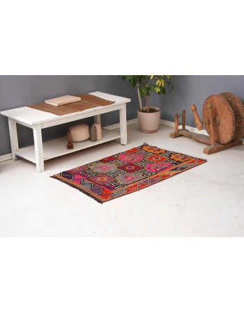Ebroidered Small Vintage Kilim Rug - 2`7″ x 4`3″