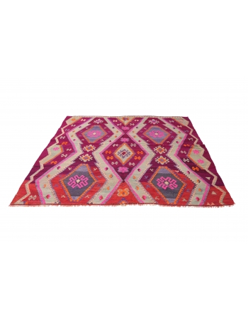 Purple Vintage Square Turkish Kilim Rug - 6`11″ x 6`11″