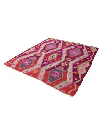 Purple Vintage Square Turkish Kilim Rug - 6`11″ x 6`11″