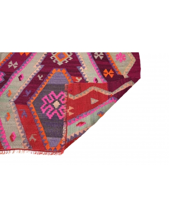 Purple Vintage Square Turkish Kilim Rug - 6`11″ x 6`11″
