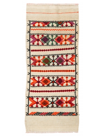 Embroidered Vintage Small Kilim Rug - 1`10″ x 4`5″