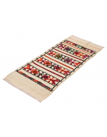 Embroidered Vintage Small Kilim Rug - 1`10″ x 4`5″