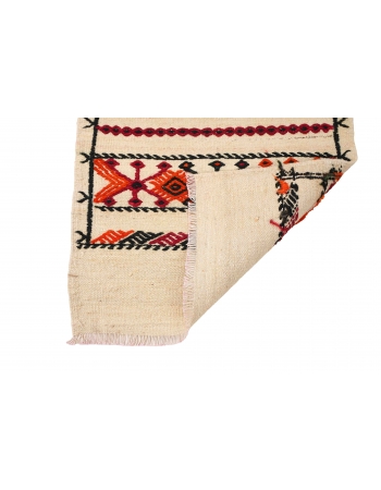 Embroidered Vintage Small Kilim Rug - 1`10″ x 4`5″