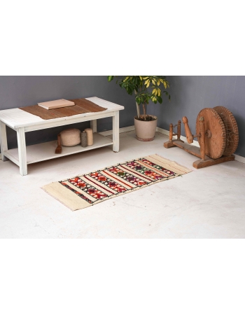 Embroidered Vintage Small Kilim Rug - 1`10″ x 4`5″