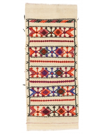 Small Vintage Embroidered Kilim Rug - 1`11″ x 4`5″