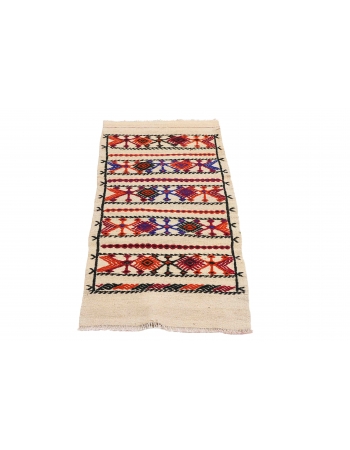 Small Vintage Embroidered Kilim Rug - 1`11″ x 4`5″