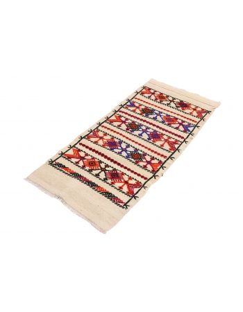 Small Vintage Embroidered Kilim Rug - 1`11″ x 4`5″