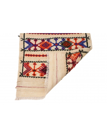 Small Vintage Embroidered Kilim Rug - 1`11″ x 4`5″