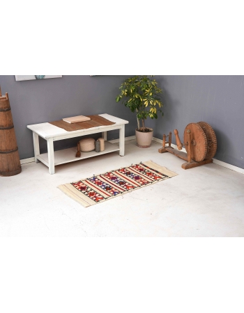 Small Vintage Embroidered Kilim Rug - 1`11″ x 4`5″
