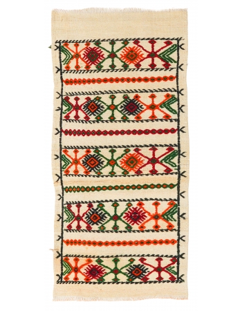 Vintage Embroidered Small Kilim Rug - 1`10″ x 3`11″