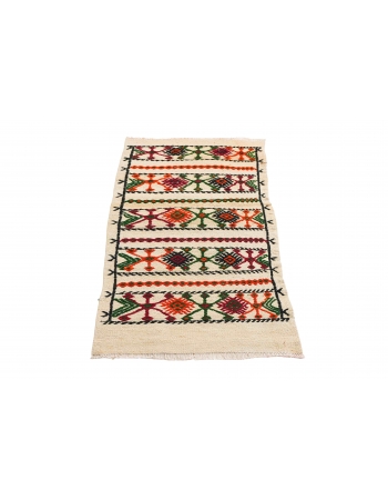 Vintage Embroidered Small Kilim Rug - 1`10″ x 3`11″