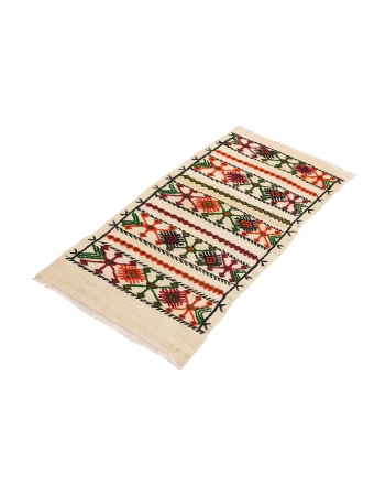 Vintage Embroidered Small Kilim Rug - 1`10″ x 3`11″
