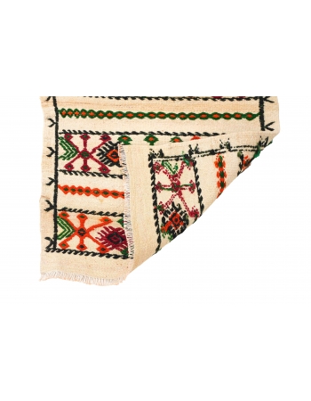 Vintage Embroidered Small Kilim Rug - 1`10″ x 3`11″