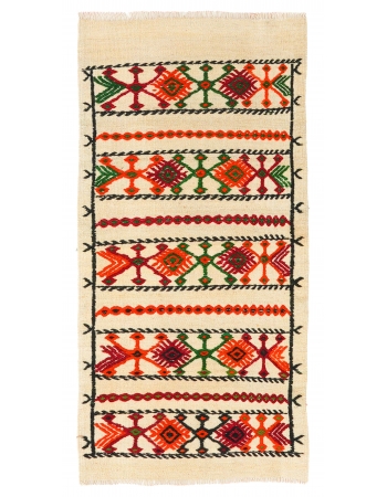 Small Vintage Embroidered Kilim Rug - 1`10″ x 3`10″