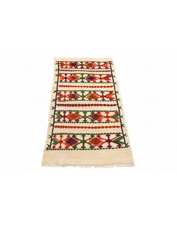 Small Vintage Embroidered Kilim Rug - 1`10″ x 3`10″