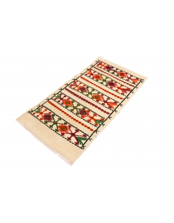 Small Vintage Embroidered Kilim Rug - 1`10″ x 3`10″
