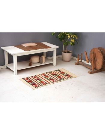 Small Vintage Embroidered Kilim Rug - 1`10″ x 3`10″