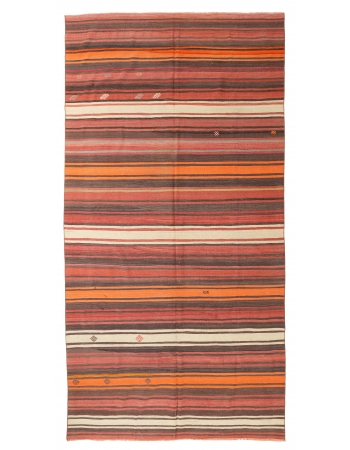 Large Vintage Striped Kilim Rug - 6`6″ x 12`3″