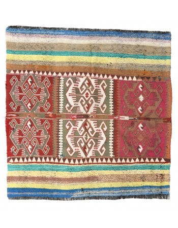 Decorative Vintage Turkish Kilim Rug - 4`3″ x 4`4″