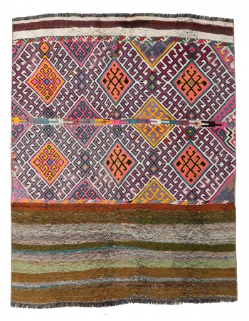 Purple Vintage Decorative Turkish Kilim Rug - 3`11″ x 4`6″