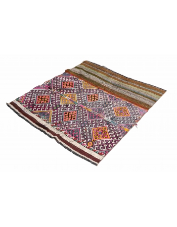 Purple Vintage Decorative Turkish Kilim Rug - 3`11″ x 4`6″