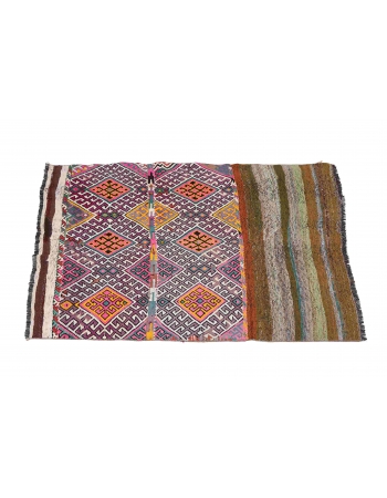 Purple Vintage Decorative Turkish Kilim Rug - 3`11″ x 4`6″
