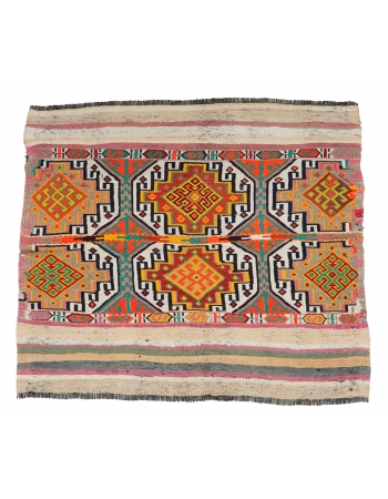 Vintage Colorful Small Kilim Rug - 3`7″ x 4`0″
