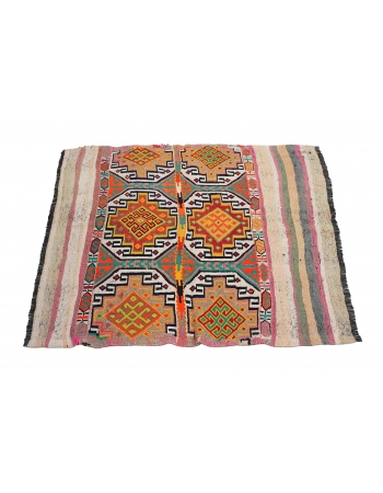 Vintage Colorful Small Kilim Rug - 3`7″ x 4`0″