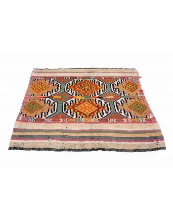 Vintage Colorful Small Kilim Rug - 3`7″ x 4`0″