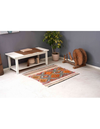 Vintage Colorful Small Kilim Rug - 3`7″ x 4`0″
