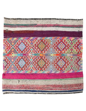 Colorful Vintage Small Kilim Rug - 4`2″ x 4`8″