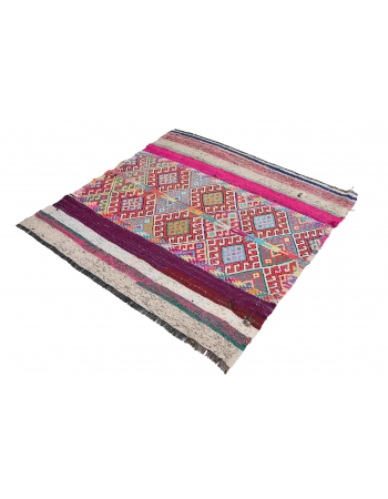 Colorful Vintage Small Kilim Rug - 4`2″ x 4`8″